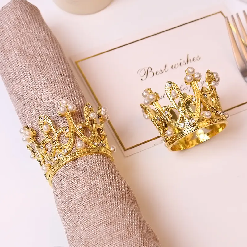 Corona oro rosa portatovaglioli diamante portatovaglioli portatovaglioli forati porta fibbie per matrimonio