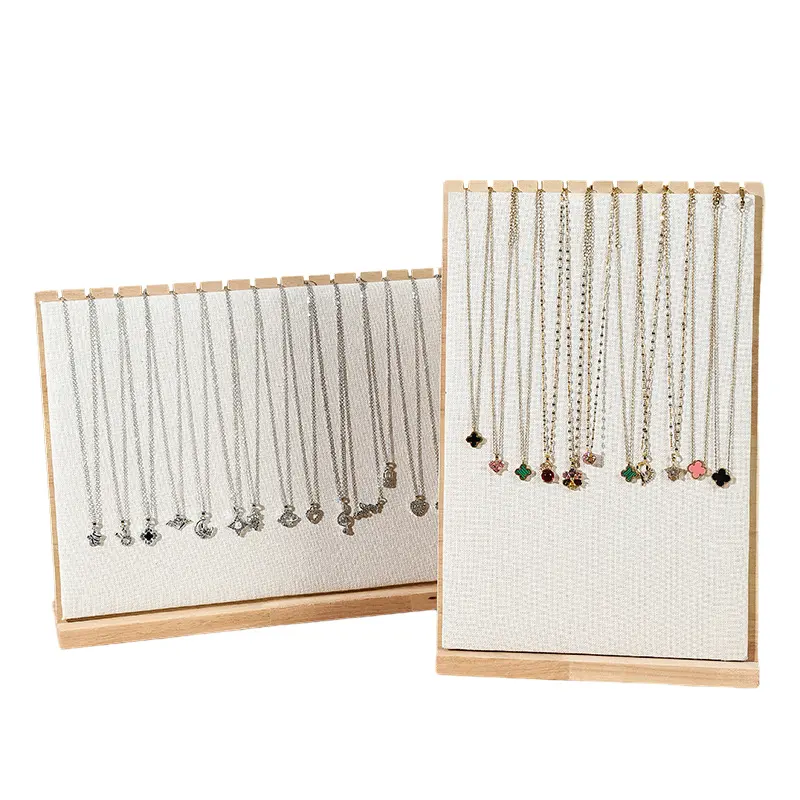 Microfibre rétro plat collier chaîne présentoir conseil suspendus boucles d'oreilles luxe bijoux affichage en bois pour magasin