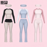 Nouveau modèle 2026 – Ensemble deux pièces décontracté pour femme : crop top à manches raglan à pois et blocs de couleur, et bodycon à manches longues – Vente en gros