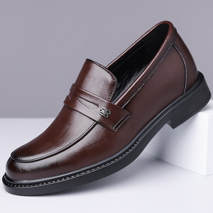 Mocasines de Cuero para Hombre con Punta Redonda, Suela de Goma para Aumentar la Altura, Zapatos de Vestir para Boda, Color Sólido, Forro de Cuero Genuino - Product Image 1