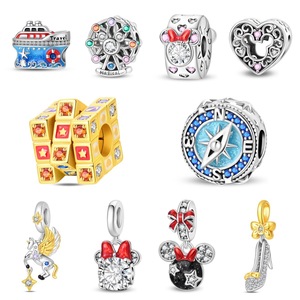 <b>Cute</b> and playful jewelry made of white brass, including a mouse, heart, travel boat, Rubik's Cube, and compass pendant - Product Image 1