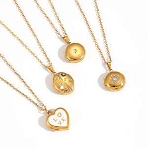 Colgantes temáticos de acero inoxidable, collar con álbum de fotos para mujer, diseño geométrico circular de corazón, cadena de joyería de regalo - Product Image 5