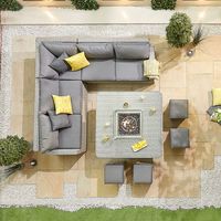 Ensemble de meubles durables pour foyer d'extérieur Table de patio en rotin Cheminée de jardin carrée Brûleur à gaz Cour au propane sans fumée