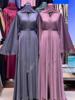 Nouvelle arrivée 2025, abaya en coton ouverte pour femmes, robe maxi musulmane avec bordure en strass, manches longues, kaftan, tenue de fête du Ramadan, tenue quotidienne