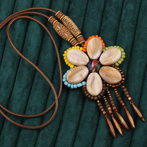 Vintage Colorful Handmade Seed Bead <strong>Nepal</strong> Tibetan Shell Flower Tassels Necklace Leathers Chain Long Sweater Ethnic Necklace - Product Image 3