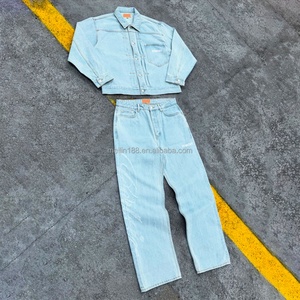 Blue Denim Jackets and <b>Pants</b> Jeans Set Manufacturer Custom High Quality Heavyweight 14 Oz Casual Wear 2 Piece Denim Jeans Set - Product Image 1