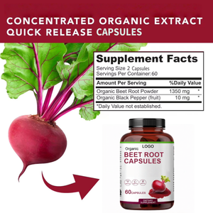 Extracto de alta calidad 50:1, cápsulas de raíz de remolacha de pimienta negra orgánica para adultos, vitaminas antioxidantes de apoyo inmunológico B9 B12 - Product Image 4