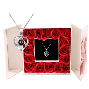NISEVEN Hot Sale Valentines Day Gifts For Her Preserved Red Rose Gifts Women Preserved Real Red Rose With I Love You Necklace