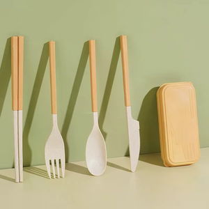 Cubiertos portátiles ecológicos de paja de trigo con caja, cuchara, cuchillo, tenedor, 4 piezas, vajilla de paja de trigo - Product Image 3