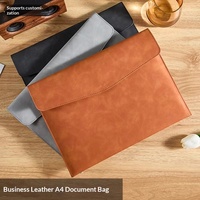Bolsa de Almacenamiento de Archivos de Cuero A4, Maletín Simple Retro de una Sola Capa, Engrosado, Impermeable, de Gran Capacidad, para Reuniones de Negocios
