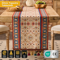 Nappe ethnique Aodu, chemin de table floral Paisley, franges à pompons, style bohème rustique, décoration de table à manger, vente en gros usine