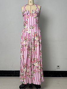 Vestido Midi Halter para Mujer con Estampado Floral a Rayas, Espalda con Cordones, Estilo Corsé, Vestido de Verano para Vacaciones, Moda Sehe - Product Image 5