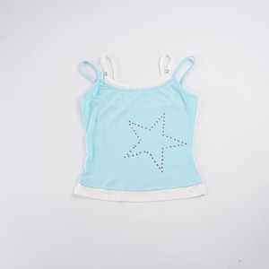 Camiseta sin mangas elástica de verano para mujer, estilo Y2K, con diamantes de imitación, doble capa, ajustada, sin mangas, venta al por mayor - Product Image 6