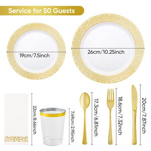 ชุดภาชนะใส่อาหารแบบใช้แล้วทิ้ง PET เป็นมิตรกับสิ่งแวดล้อม 350 ชิ้น สำหรับแขก 50 คน ประกอบด้วย แก้ว ช้อนส้อม ผ้าเช็ดปาก สำหรับงานปาร์ตี้ - Product Image 6