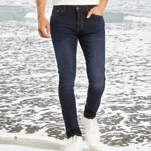 Jean en denim classique de haute qualité pour hommes, coupe droite, taille mi-haute, respirant, personnalisé, fabriqué au Vietnam, élastique, bleu, pantalon long - Product Image 3