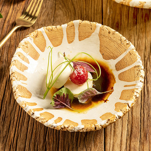 Ciotola in ceramica retrò fatta a mano stoviglie <span class=keywords><strong>da</strong></span> ristorante commerciale con glassa a flusso francese piatti piatti piatti grandi irregolari - Product Image 6