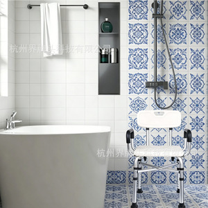 Chaise de douche Jipetal en alliage d'aluminium 52x42x84cm, banc de salle de bain léger, adapté aux personnes âgées, avec dossier - Product Image 1