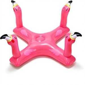 Inflatable Flamingo <b>Ring</b> <b>Toss</b> <b>Game</b> with 4 Heads and Multi-Colored <b>Rings</b> - Product Image 1