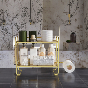 Étagère de rangement WC multifonctionnelle moderne à 2 niveaux, carrée, sans perçage, installation sans perçage, en fer, pour salle de bain - Product Image 4
