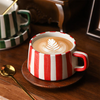 Ins Creative Style fait à la main 260ml couleur rayé céramique tasse et soucoupe ensemble Design tasse à thé ensemble Cappuccino Latte tasse à café