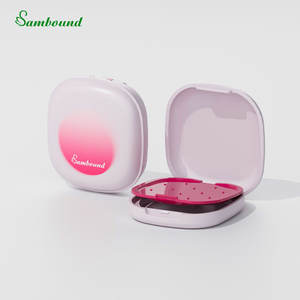 pink <b>matte</b> <b>blush</b> cosmetic packaging with a compartment Cute Single-color compact powder case 58.5mm moq 2000 - Product Image 3