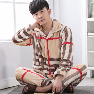 Pijamas de franela coral para <span class=keywords><strong>hombre</strong></span>, ropa para el hogar de manga larga extra gruesa de cachemira para Otoño e Invierno - Product Image 5