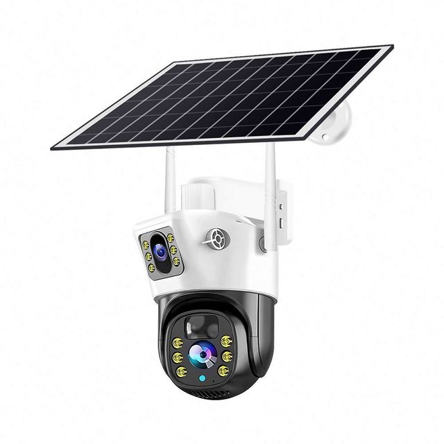 Dual Lens WiFi 6MP Remote Monitoring Intercom Human Tracking 360 Degree Panoramic Full Color Night Vision CCTV Solar Camera