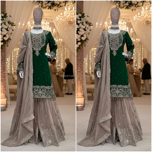 Faux Georgette con codificación y trabajo de secuencia con perla y vestido de encaje elegante y Dupatta - Product Image 2