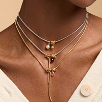   Collier pendentif en acier inoxydable avec chaîne serpent et zircon, motif goutte d'eau, idéal pour un cadeau de fête