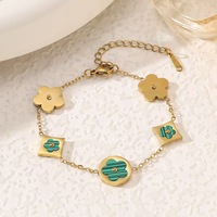 Conjunto de Collar y Pulsera Unisex de Acero Inoxidable con Trébol de Cinco Hojas y Flor de Fritilaria de Doble Cara en Oro de 18K