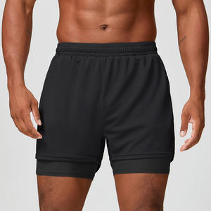 Pantalones cortos deportivos 2 en 1 de nailon y algodón de alta calidad, con doble capa y dobladillo dividido, para hombre, ideales para gimnasio y running. - Product Image 2