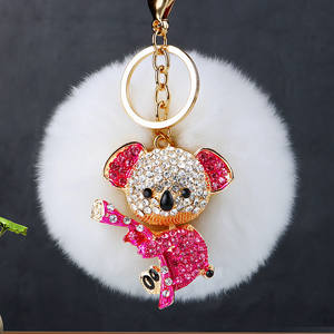 8cm nouveau Design strass <span class=keywords><strong>ours</strong></span> porte-clés pompon pendentif sac bijoux dames fille <span class=keywords><strong>ours</strong></span> strass porte-clés - Product Image 3