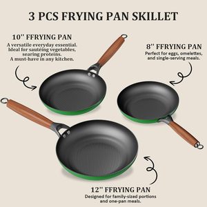Juego de Sartenes Antiadherentes de 8 a <span class=keywords><strong>12</strong></span> Pulgadas, Hierro Fundido Precurado, Mango de Madera de Acacia, Apto para Horno, 7.5 Cuartos, Apto para Lavavajillas, Libre de PFAS/PFOA - Product Image 2