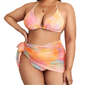 <span class=keywords><strong>Maillot</strong></span> <span class=keywords><strong>de</strong></span> <span class=keywords><strong>bain</strong></span> Tie Dye à bretelles longues, grande taille XXL XXXL, Sarong, ensemble <span class=keywords><strong>de</strong></span> 3 pièces pour la plage - Product Image 1