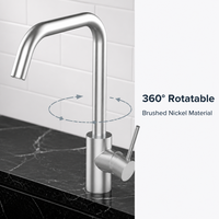Robinet de cuisine classique moderne à poignée unique, monotrou, à poser sur comptoir, cartouche céramique, nickel brossé, acier inoxydable, rotation à 360 degrés