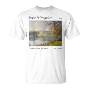 T-shirt Orgueil et préjugés 1813 Pemberley House Derbyshire Jane Austen pour adulte unisexe en coton à col rond à manches courtes numérique - Product Image 1