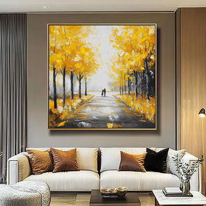 Peinture <span class=keywords><strong>Acrylique</strong></span> Originale Fait Main Abstrait Jaune Texturé <span class=keywords><strong>Paysage</strong></span> Art Mural Arbre Encadré Peinture à l'Huile <span class=keywords><strong>Paysage</strong></span> - Product Image 1