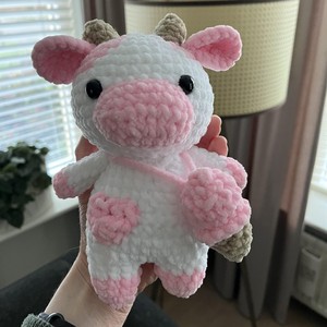 Muñeco de peluche de vaca de ganchillo hecho a mano para bebé al por mayor, juguete de Animal de punto de peluche, juguete de Casa de granja de ganchillo bonito - Product Image 3