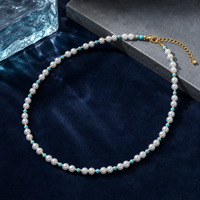 Collier ras du cou étanche en acier inoxydable plaqué or 18 carats avec perles blanches et perles bleu-vertes pour femme - Vente en gros