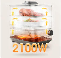 Panci Kukus Listrik 18L Dua Tingkat dengan Keranjang Susun, Timer, 2100W, Stainless Steel, Digital, Dapat Dipindah, untuk Rumah Tangga