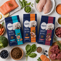 Sacs à fond plat personnalisés pour aliments pour animaux de compagnie, 3 saveurs, sacs à friandises de qualité alimentaire, impression personnalisée, faible MOQ, fournisseur d'emballages