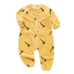 Combinaison unisexe en flanelle pour bébés et tout-petits, printemps, épaissie, une pièce, fermeture éclair, motif dessin animé, <span class=keywords><strong>polaire</strong></span> corail, <span class=keywords><strong>jambes</strong></span> séparées, anti-coup de pied - Product Image 4