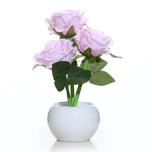 Home Ornaments Pink Rose Flower <strong>Pot</strong> <strong>Night</strong> Light Indoor Tabletop Decoration Romantic Atmosphere - Product Image 1