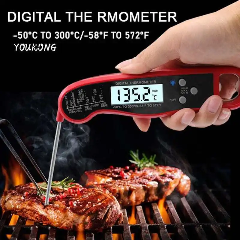 Sofortiger Fleischthermometer mit Lesbarkeit für Grill und Kochen bester wasserfester ultraschneller Thermometer digitale Lebensmittelprobe Grill und BBQ