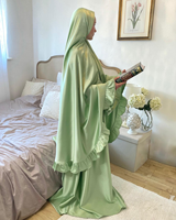 Setelan Sholat 2 Potong Baju Lebaran Ramadan Abaya Custom Print Dengan Ruffle Setelan Sholat Muslim Telekung Tas Jubah Sholat