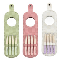 Ensemble de 4 pinces à épiler pour poils incarnés et sourcils, en acier inoxydable, avec logo personnalisé, miroir de poche de précision pour les yeux