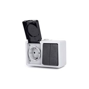 สวิตช์และปลั๊กไฟแบบติดตั้งบนพื้นผิว, 2 ปุ่ม, 2 ช่อง, สีเทา, เหมาะสำหรับการควบคุมแสงสว่างและการจ่ายไฟ - Product Image 1