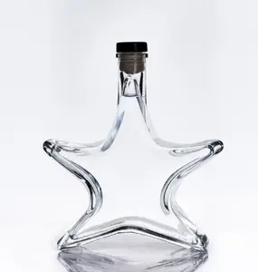 Yeni tasarım yıldız şekilli cam şişe 500ml cam şarap mantarlı şişe
