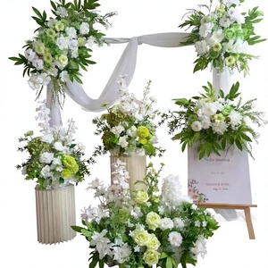 Grandes fleurs artificielles géantes en organza de soie faites à la main, blanches et vertes, pour décoration de couloir de mariage et arrangement floral au <span class=keywords><strong>sol</strong></span> - Product Image 2