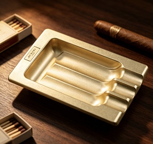 Cendrier élégant vintage de luxe personnalisé avec logo, portable, pour voiture, extérieur, en bois, verre, métal, céramique, amusant, pour cigares et cigarettes - Product Image 1